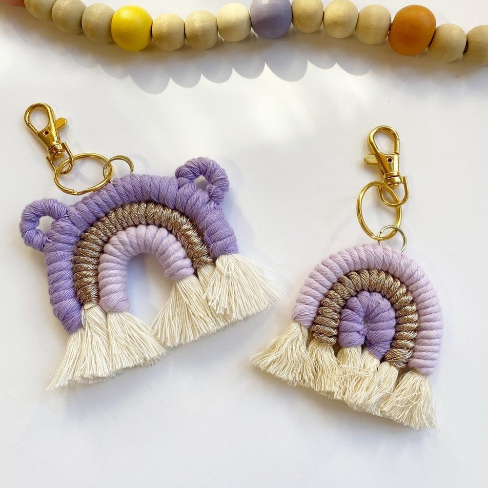 Macrame Bear Rainbow Keychain, Macrame Bag Charm, Purse Charm,Boho Bridal Decor